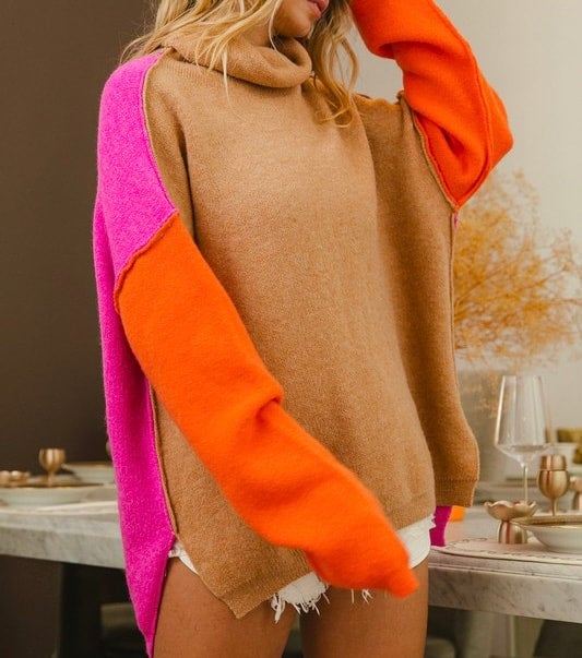 Orange color block sweater store